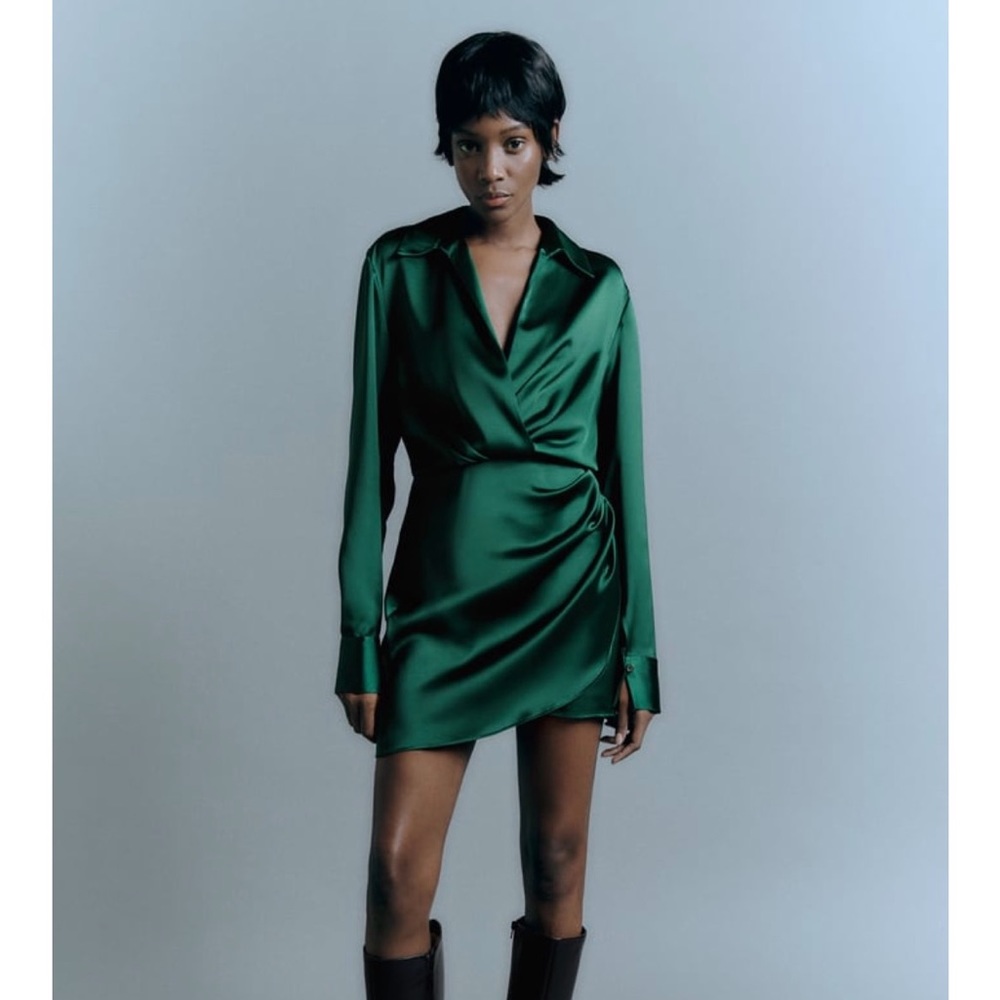 COPY - Zara Short Satin Effect Dress - Emerald Green